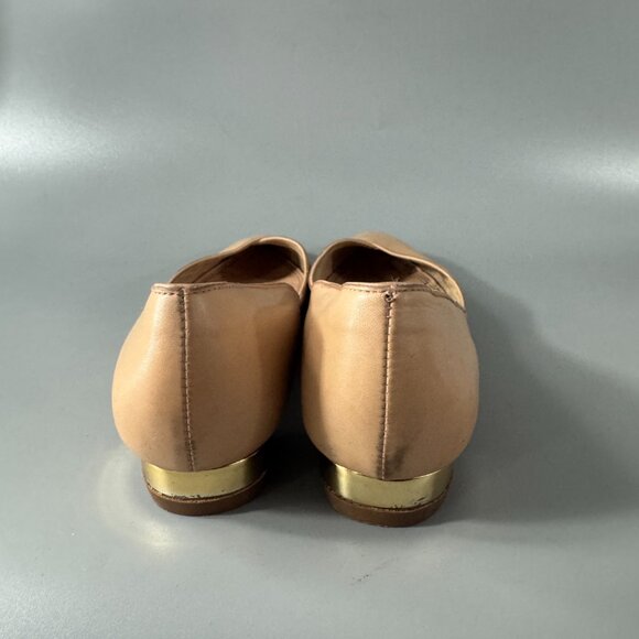 Tory Burch Pointed-Toe Ballerina Cream Leather Flats with Gold Heel, Size 8.5 - Picture 7 of 15